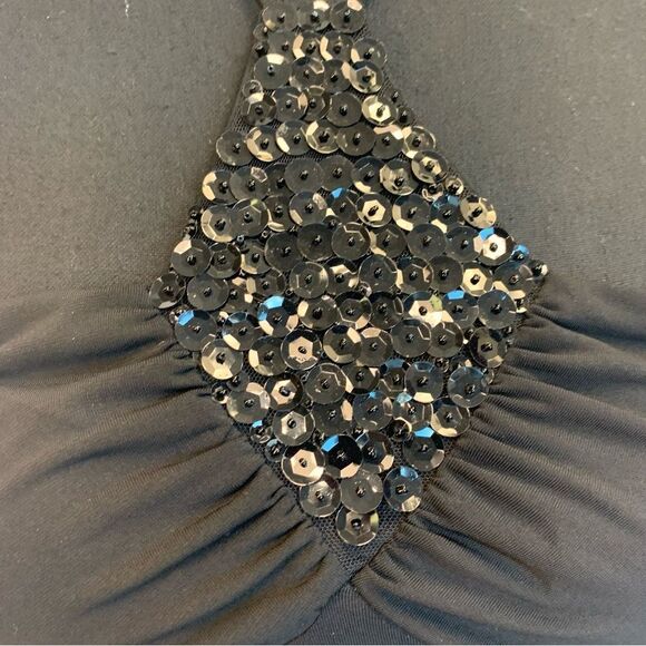 Black sequin halter top stretchy flowy evening cocktail dress Sz XS - Picture 4 of 14